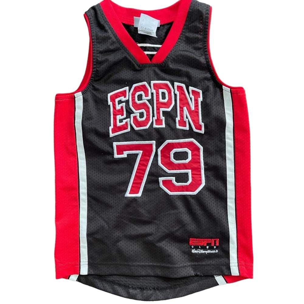 ESPN Basketball Red Black Embroidered Youth Jersey Size Medium